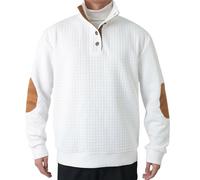 Polo da uomo a maniche lunghe, in velluto a coste, con colletto rialzato, abbottonatura, Bianco Manica Lunga Polo Per Uomo, S