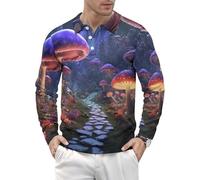 Polo da uomo a maniche lunghe - Jungle Path - Funghi luminosi ad asciugatura rapida - Magliette tattiche da golf casual da uomo, Stile 1, S