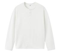 Polo da uomo a maniche lunghe, maglietta Henley in tinta unita, elasticizzata, vestibilità stretta, traspirante, per il tempo libero, per il lavoro, bianco, 4XL