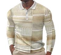 Polo da uomo a maniche lunghe retrò invecchiata t-shirt button down bavero camicia vintage slim fit pullover top camicette, Bianco Manica Lunga Polo Per Uomo, 3XL
