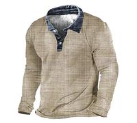Polo da uomo a maniche lunghe retrò invecchiata t-shirt button down camicia bavero colletto pullover top casual camicette, Bianco Manica Lunga Polo Per Uomo, L