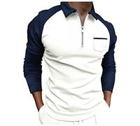 Polo da uomo a maniche lunghe T-shirt da uomo casual patchwork con cerniera colletto rovesciato top camicetta a maniche lunghe tasca polo casual per lavoro vacanze all'aperto passeggiate, Marina