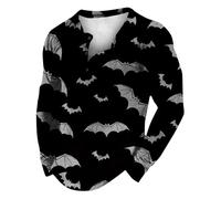 Polo da uomo a maniche lunghe T-shirt da uomo stampata a maniche lunghe con scollo a V Halloween casual confortevole moda bavero con bottoni allentati camicia con stampa completa per lavoro, lavoro