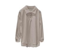 Polo da uomo a maniche lunghe Tee Top da uomo Autunno Camicia a maniche lunghe tinta unita allentata per lavoro, lavoro, vacanze, passeggiate all'aperto, cachi, L