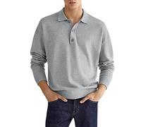 Polo da uomo a maniche lunghe, tinta unita, alla moda, casual, semplice, tinta unita, in velluto, a maniche lunghe, per lavoro, vacanze, passeggiate all'aperto, Grigio, M