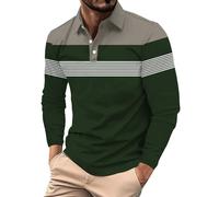 Polo da uomo a maniche lunghe, tinta unita, alla moda, con risvolto, maglietta Henley da uomo, per lavoro, vacanze, passeggiate all'aperto, Verde, M