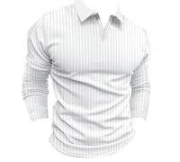 Polo da uomo a maniche lunghe, tinta unita, con scollo a V, magliette casual slim fit pullover top texture camicette, Bianco Manica Lunga Polo Per Uomo, XXL