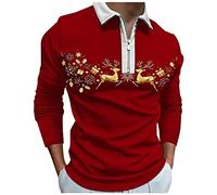 Polo da uomo a maniche lunghe tinta unita maglietta invernale casual stampa cerniera colletto rovesciato camicetta a maniche lunghe camicia per lavoro vacanze all'aperto passeggiate, Rosso, XXL