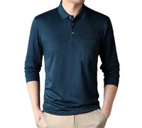 Polo da uomo a maniche lunghe tinta unita morbida con bottoni tasche magliette casual top, Scuro En8, M