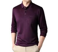 Polo da uomo a maniche lunghe tinta unita morbida con bottoni tasche magliette casual top, Viola, M