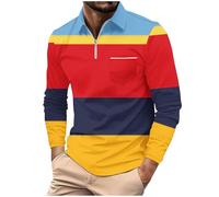 Polo da uomo a maniche lunghe tinta unita T-shirt da uomo primavera e autunno casual business stampa moda manica lunga risvolto tasca con cerniera camicia sportiva per lavoro vacanze all'aperto