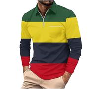 Polo da uomo a maniche lunghe tinta unita T-shirt da uomo primavera e autunno casual business stampa moda manica lunga risvolto tasca con cerniera camicia sportiva per lavoro vacanze all'aperto