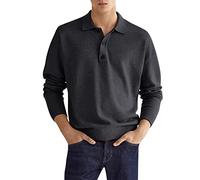 Polo da uomo a maniche lunghe Top da golf Moda Casual Workwear Tennis Polo da uomo Semplice Camicia a tinta unita Vestibilità regolare Button Down Colletto con risvolto Camicia casual da lavoro, Nero