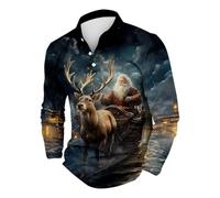 Polo da uomo a maniche lunghe Top da uomo Primavera Autunno Inverno Natale Stampa 3D Confortevole Moda Personalità Versatile Casual Button Camicia Formale per Lavoro Vacanze Outdoor Walking, blu cielo