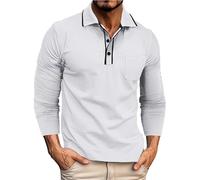 Polo da uomo a maniche lunghe, traspirante, da golf, da uomo, sportiva, basic, slim fit, con tasca sul petto, a maniche lunghe, per il tempo libero, bianco, S