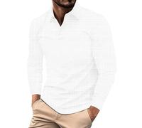 Polo da uomo a maniche lunghe, vintage, da lavoro, con bottoni, camicia retrò camicetta casual con risvolto da golf, Bianco Manica Lunga Polo Per Uomo, 3XL