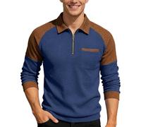 Polo da Uomo a Nido d'Ape, a Maniche Lunghe, per Il Tempo Libero, con Chiusura Lampo a Quarto