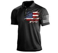 Polo da uomo a stelle e strisce con bandiera grunge unisex maniche corte polo collo shiteshirts elegante top estivo slim fit tinta unita leggero Streetwear per il giorno dell'indipendenza S-4XL, Nero