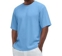 Polo da uomo camicia testurizzata estiva a maniche corte magliette da spiaggia vacanze casual sciolto maglia abbottonata top da golf, Z01-blu., 3XL