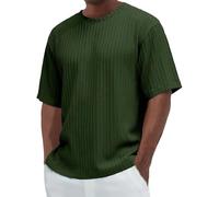 Polo da uomo camicia testurizzata estiva a maniche corte magliette da spiaggia vacanze casual sciolto maglia abbottonata top da golf, Z01-verde, L