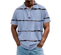 Polo da uomo Casual Button Down a righe T-shirt stampate Polo da golf Atletica Collare da corsa Top Manica Corta Vintage Plus Size Scollo a V T-shirt allentate, Blu, L