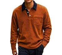 Polo da uomo casual morbida al tatto, vestibilità regolare, per abbigliamento da lavoro quotidiano e magliette vintage autunnali, Rosso, 4XL