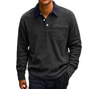 Polo da uomo casual morbida al tatto, vestibilità regolare, per abbigliamento da lavoro quotidiano e magliette vintage autunnali, Nero , S