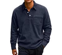 Polo da uomo casual morbida al tatto, vestibilità regolare, per abbigliamento da lavoro quotidiano e magliette vintage autunnali, Blu scuro, 5XL
