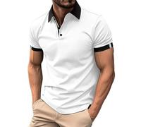 Polo da uomo Classic Fit, polo da uomo, in cotone, casual, polo elasticizzata, in lino, con colletto, comoda polo basic, traspirante, estiva, bianco, XL