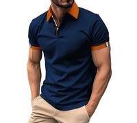 Polo da uomo Classic Fit, polo da uomo, in cotone, casual, polo elasticizzata, in lino, con colletto, comoda polo basic, traspirante, estiva, Blu marino, L