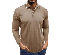 Polo da uomo, classica, a maniche lunghe, con bottone basico, traspirante, da golf, da uomo, sportiva, slim fit, a maniche lunghe, per il tempo libero, per attività all'aria aperta, cachi, XL
