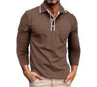 Polo da uomo, classico, a maniche lunghe, basic, a maniche lunghe, da golf, con tasca, sportiva, slim fit, con tasca sul petto, polo Activewear, cachi, L