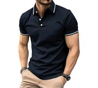 Polo da uomo con colletto abbottonato T-shirt sportive grandi e alte magliette traspiranti comode casual top, Navy, 3XL