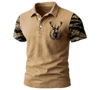 Polo da uomo con maniche mimetiche e ricamo drago, moderna polo a maniche corte in stile militare, maglietta casual per un look insolito, Stil_t05 kaki, XL