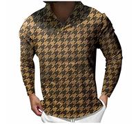 Polo da uomo con motivo a rondini, colletto cubano a maniche lunghe, per un look casual alla moda, gold, 3XL