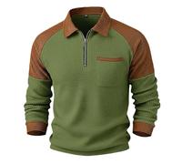 Polo da uomo con nido d'ape, camicia a quadri, per il tempo libero, con tasca sul petto, cerniera 1/4, stile vintage, polo da uomo, classico, elegante, a maniche lunghe, Nero/verde, 3XL