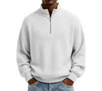 Polo da uomo con risvolto Waffles 2026/Inverno Pullover da uomo in tinta unita con cerniera Camicia a maniche lunghe in maglia allentata Henley camicetta per uomo 2026 Golf Tee, bianco, 5XL