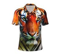 Polo da uomo con stampa a righe tigre arancione manica corta ad asciugatura rapida atletica casual maglietta da golf, nero, XL