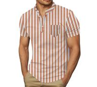 Polo da uomo con stampa a strisce, a maniche corte, a righe, per il tempo libero, per l'estate, bicolore, casual, hawaiana, elegante, classica, a maniche corte, vestibilità normale, da spiaggia, cachi