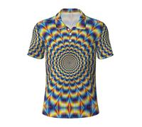 Polo da uomo con stampa GIF con illusione ottica a spirale, degno casual e business, adatta per la maggior parte degli uomini adulti, Nero , L