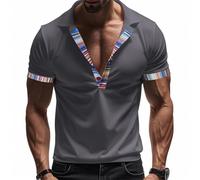Polo da uomo con tasca con scollo a V, maniche corte, classica per le vacanze, top con colletto con bottoni, magliette estive casual, Polo De Hombre Grigio Scuro, XXL