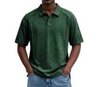 Polo da uomo estiva con colletto con risvolto, a maniche corte, ad asciugatura rapida, da lavoro, da golf, traspirante, vestibilità comoda, casual, con 3 bottoni, Verde militare, XL