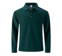 Polo da uomo Europa USA tinta unita a quadretti casual a maniche lunghe con tasca per il tempo libero quotidiano, Verde scuro, L