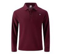 Polo da uomo Europa USA tinta unita a quadretti casual a maniche lunghe con tasca per il tempo libero quotidiano, Vino, L