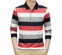 Polo da uomo in cotone a maniche lunghe a righe multicolore Polo da uomo Top Tees, Arancione, M