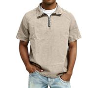 Polo da uomo in cotone con cerniera a un quarto con colletto alla coreana a maniche corte casual top casual vestibilità ampia T-shirt da lavoro intelligente Abbigliamento da lavoro casual in cotone
