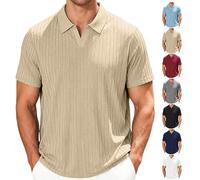 Polo da uomo lavorata a maglia a maniche corte, maglietta da golf da uomo, elasticizzata e confortevole, tinta unita, con scollo a V, leggera, traspirante, a costine, estiva, casual, vino, XL