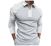 Polo da uomo, maglietta da uomo, in cotone, a maniche lunghe, scollo a V, con stampa digitale 3D, pratica chiusura lampo, design a maniche lunghe, per uomini attenti allo stile, bianco, M