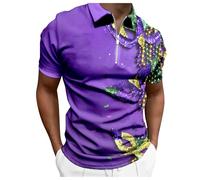 Polo da uomo Mardi a maniche corte con cerniera a 1/4, bavero, camicia di carnevale stampata, costume di carnevale, #01-13, L