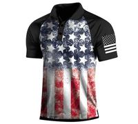 Polo da uomo Patriotic Performance Golf con bandiera americana, vestibilità classica, casual, a maniche corte, polo tattica per attività all'aperto (nero, L)